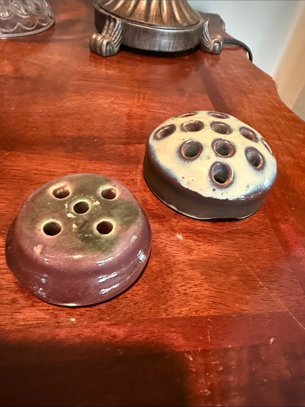 Vintage Decorative Ceramic Flower Frogs in Green and Purple - Unbranded